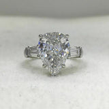 3.5Ct Pear Diamond Baguette Accent Trilogy Engagement Ring 14K White Gold Finish