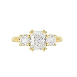 2Ct Cushion Cut Diamond Round Accent Trilogy Solitaire Ring 14K Yellow Gold Over