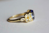 2ct Oval Cut Blue Tanzanite Solitaire Leaf Accents Ring 14k Yellow Gold Finish