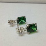 2ct Green Emerald Diamond Elegant Solitaire Stud Earrings 14k White Gold Finish