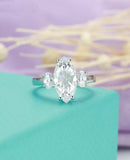 2ct Marquise Oval Cut VVS1 Diamond Trilogy Engagement Ring 14k White Gold Finish