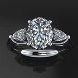 Pear Accents Trilogy Engagement Ring 2ct Oval Cut Diamond 18k White Gold Finish