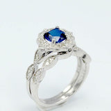 2.3ct Cushion Cut Blue Sapphire Engagement Ring Bridal Set 14k White Gold Finish