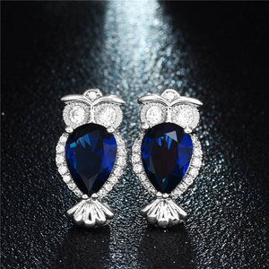 2Ct Pear Cut Blue Sapphire Lucky Owl Drop Earrings Women 14K White Gold Finish