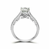 1.7ct Round Cut Diamond 4 Prong Solitaire with Accent Ring 14k White Gold Finish