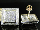 1.3ct Round Diamond Square Cluster Hip Hop Stud Earrings 14k Yellow Gold Finish