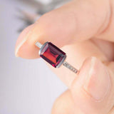 1.5ct Emerald Cut Red Garnet Accents with Solitaire Ring 14k White Gold Finish