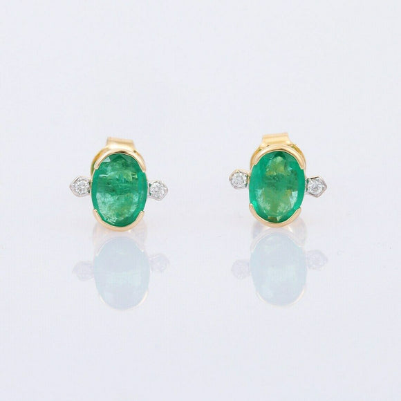 1.45ct Stud Earrings Oval Cut Green Emerald Minimalist 14k Yellow Gold Finish