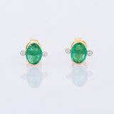 1.45ct Stud Earrings Oval Cut Green Emerald Minimalist 14k Yellow Gold Finish