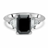 4Ct Emerald Cut Black Diamond Accent Unique Solitaire Ring 14K White Gold Finish