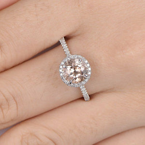 1.5ct Round Cut Peach Morganite Halo Wedding Engagement Ring 14k White Gold Over