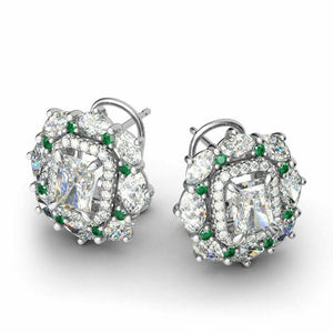 6Ct Radiant Cut Diamond Emerald Gatsby Cocktail Stud Earring 14K White Gold Over