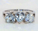 2.5ct Heart Cut Blue Aquamarine Split Shank Trilogy Ring 14k White Gold Finish