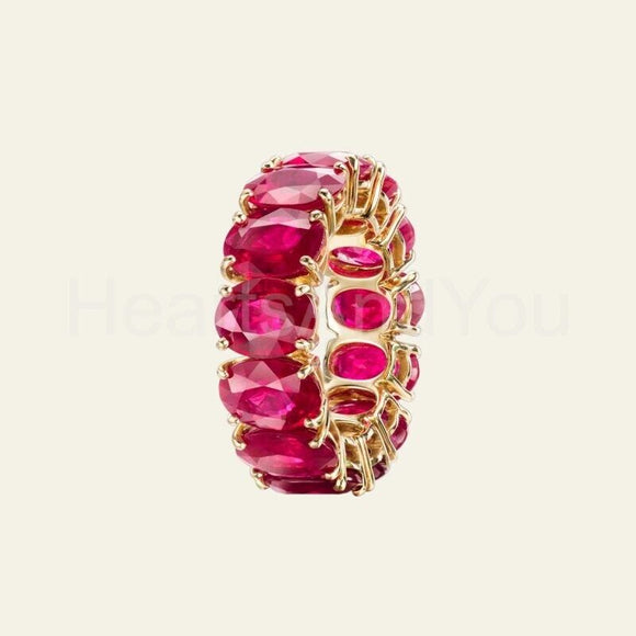 4ct Oval Cut Simulated Pink Ruby Full Eternity Wed Band 14k Yellow Gold Plated