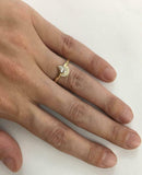 1.1ct Pear Cut Diamond Engagement Ring Curved Chevron Crown 18k Yellow Gold Over