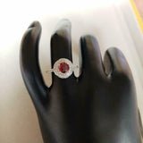 1.7ct Engagement Ring Round Cut Red Garnet Dual Halo 14k White Gold Finish