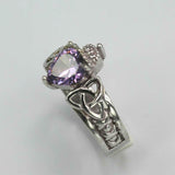 1ct Heart Cut Purple Amethyst Engagement Ring Celtic Trinity 14k White Gold Over