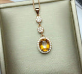 2ct Yellow Citrine Pendant Oval Cut Cluster Halo 14k Rose Gold Finish NO CHAIN