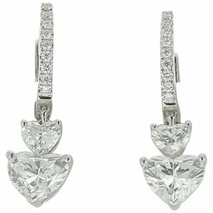 2ct Heart Cut VVS1D Diamond Dual Heart Dangle Drop Earrings 14k WhiteGold Finish