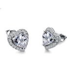 2ct Heart Cut VVS1D Diamond Halo Heart Shape Stud Earrings 14k White Gold Finish