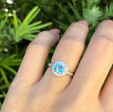 2Ct Round Cut Blue Aquamarine Diamond Halo Engagement Ring 14K White Gold Finish