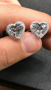 2ct Heart Cut Diamond Classic Halo Solitaire Stud Earrings 18k White Gold Finish