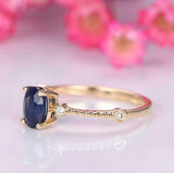 1ct Oval Cut Blue Sapphire Engagement Ring Diamond Trilogy 14k YellowGold Finish