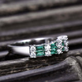 2ct Baguette Green Emerald Unique Two Row Half Eternity Band 14k White Gold Over