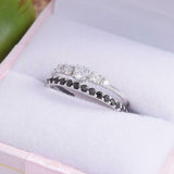 2ct Round Cut White Black Diamond Two Row Split Band Ring 14k White Gold Finish