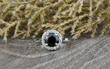 1.6ct Round Black Diamond Engagement Ring 14k White Gold Finish Halo Bridal Set