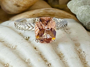 2ct Radiant Cut Morganite Engagement Ring Braided Solitaire 14k White Gold Over