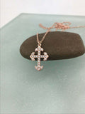 1ct Round Cut Diamond Pendant with Chain Mini Cross Design 14k Rose Gold Finish