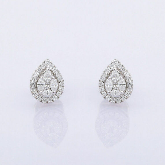 1.7ct Stud Earrings Marquise Cut Diamond Halo Design 14k White Gold Finish