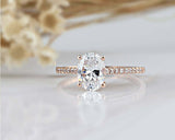 1.5ct Oval Cut Diamond Engagement Ring Solitaire with Accents 14k Rose Gold Over