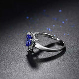 2.4ct Engagement Ring Heart Cut Blue Sapphire Split Halo 14k White Gold Finish