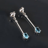 2ct Oval Cut Blue Aquamarine Hanging Rod Dangle Earrings 14k White Gold Finish