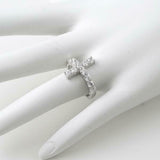 1.21ct Round Cut Diamond Engagement Ring Horizontal Cross 14k White Gold Finish