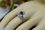 2ct Heart Blue Sapphire Engagement Ring Claddagh Bridal Set 14k White Gold Over