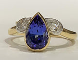 2.6ct Engagement Ring Pear Cut Sapphire Trilogy Tear Drops 14k Yellow Gold Over