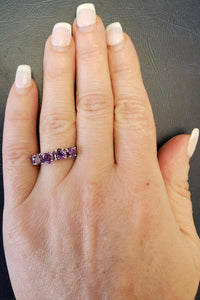 2.6ct Heart Cut Purple Amethyst Five Stone Half Eternity Band 14k WhiteGold Over