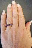 2.6ct Heart Cut Purple Amethyst Five Stone Half Eternity Band 14k WhiteGold Over