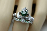 2ct Heart Green Emerald Engagement Ring Claddagh Bridal Set 14k White Gold Over