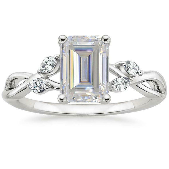 3.5ct Emerald Cut Diamond Engagement Ring 14k White Gold Finish Marquise Accents