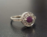 1ct Engagement Ring Round Cut Pink Ruby Round Diamond Halo 14k White Gold Finish