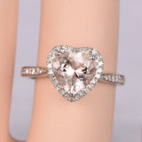 1ct Heart Cut Peach Morganite GF Proposal Engagement Ring 14k White Gold Finish