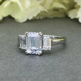 Three Stone Solitaire Engagement Ring 2ct Emerald Diamond 14k White Gold Finish