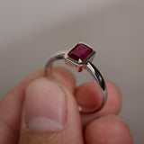 0.5ct Emerald Cut Pink Ruby Engagement Ring 14k WhiteGold Finish Bezel Solitaire