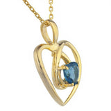 1ct London Blue Topaz Pendant Chain Heart Cut Solitaire 14k Yellow Gold Finish