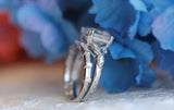 Bridal Set Engagement Ring 2ct Asscher Cut VVS1D Diamond 14k White Gold Finish