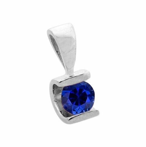 1ct Round Cut Blue Sapphire Unique Design Pendant 14k White Gold Finish NO CHAIN